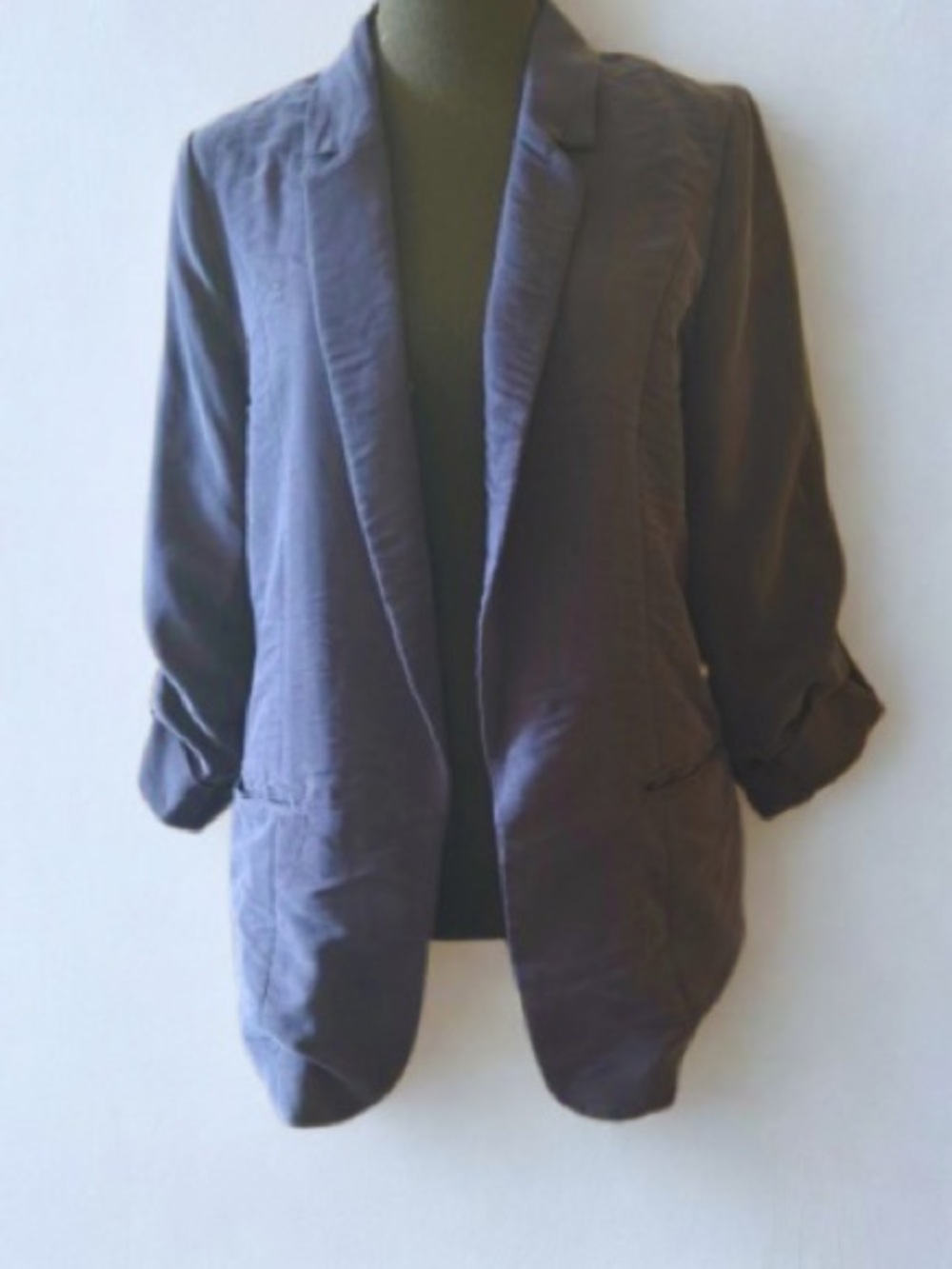 Skies Are Blue Navy Open-Front Roll-Sleeve Blazer